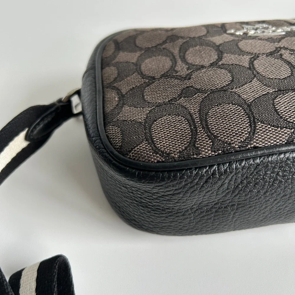 Coach Jamie Camera Bag Charcoal Black Signature Leather Crossbody Excellent